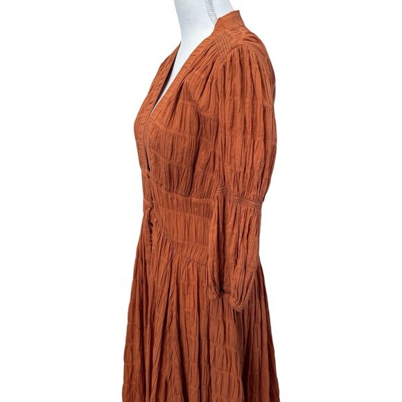 CULT GAIA Willow Ruched Panelled Cotton Blend Dress In Spice Size M - Picture 10 of 14